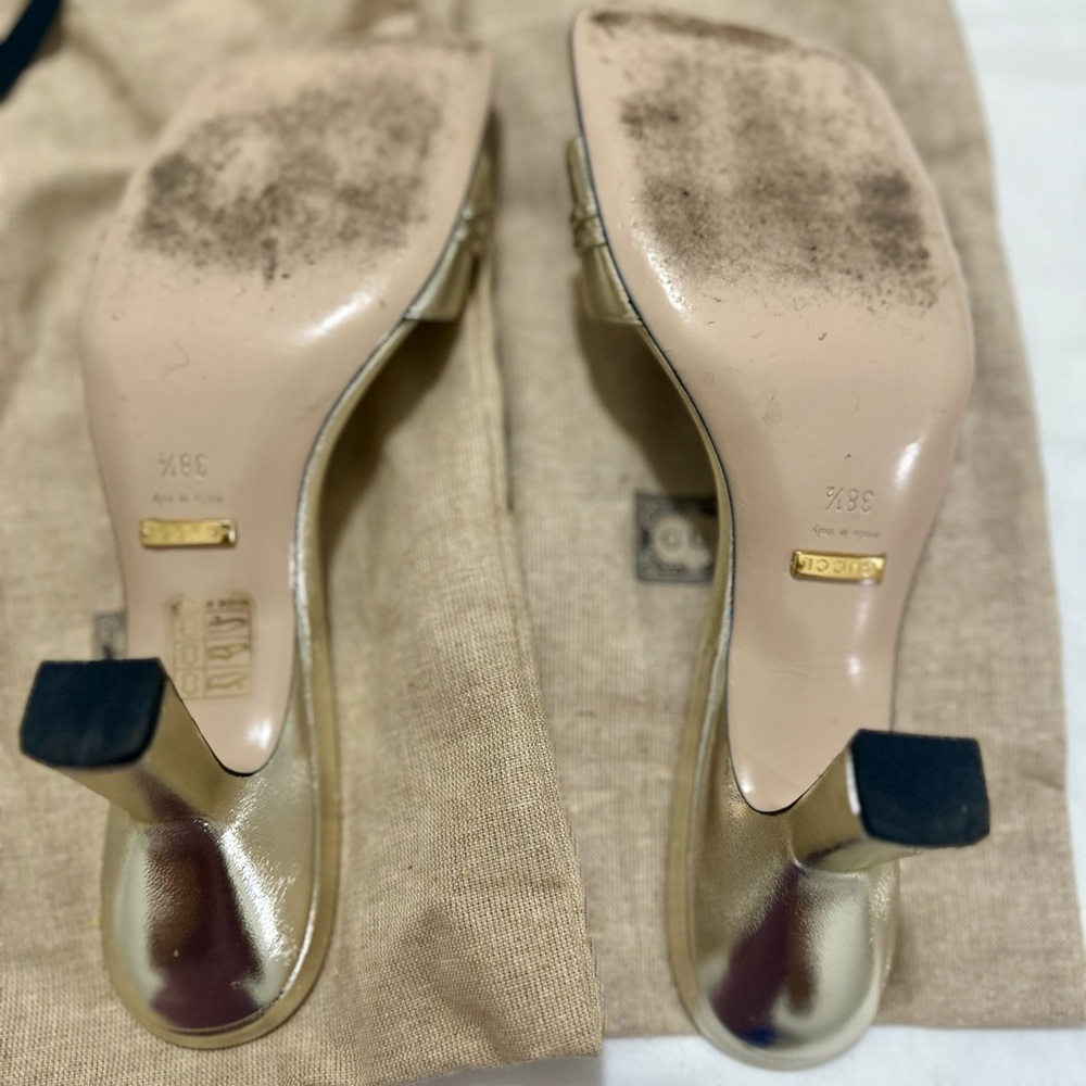 Gucci champagne gold mule heels! Size 38.5. Slightly worn. Crystal embellished! - Picture 4 of 7